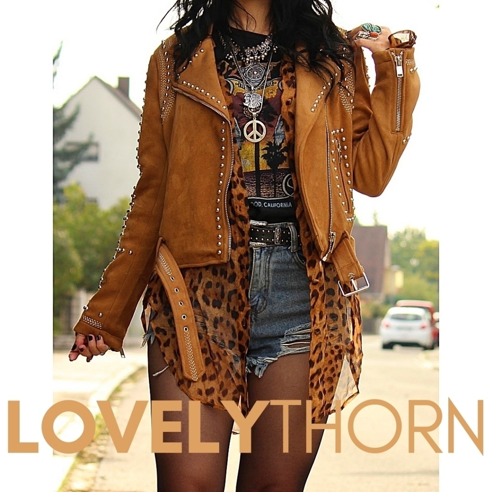 ZARA // ltd ed blogger fave studded zipper detail faux caramel suede moto jacket